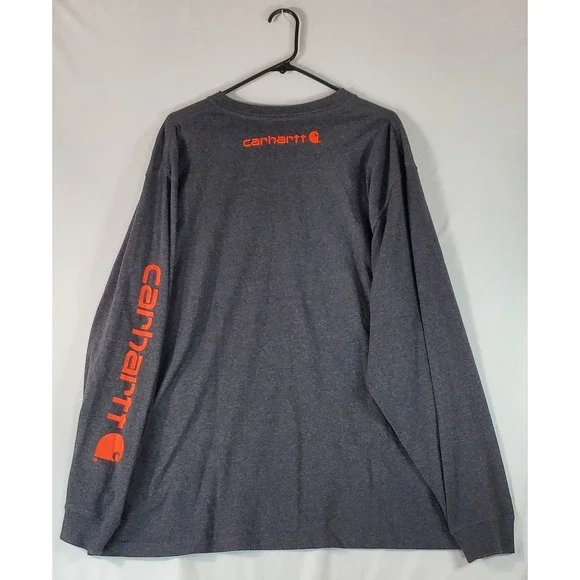 Carhartt Original Fit Dark Gray Heather Long Sleeve T Shirt Men's XL Orange Logo - Picture 2 of 5